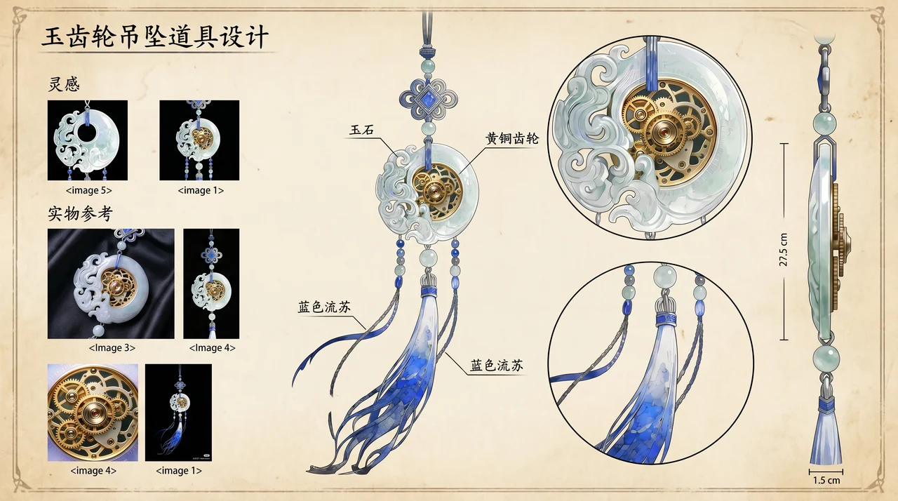 玉齿轮吊坠道具设计设定板